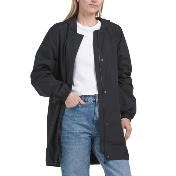 SAVE THE DUCK Black Hooded Cinch Waist Raincoat - Picture 1 of 2